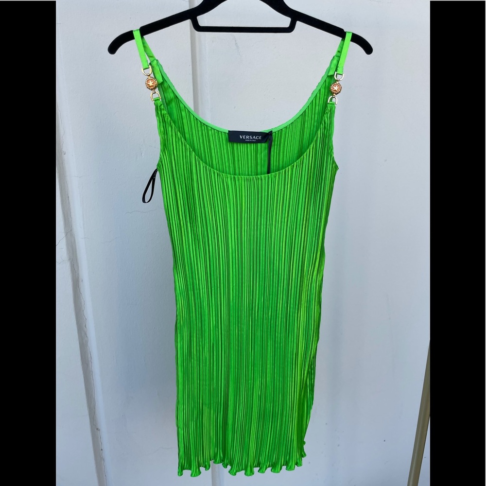 Versace Green pleated dress size 38 NWT